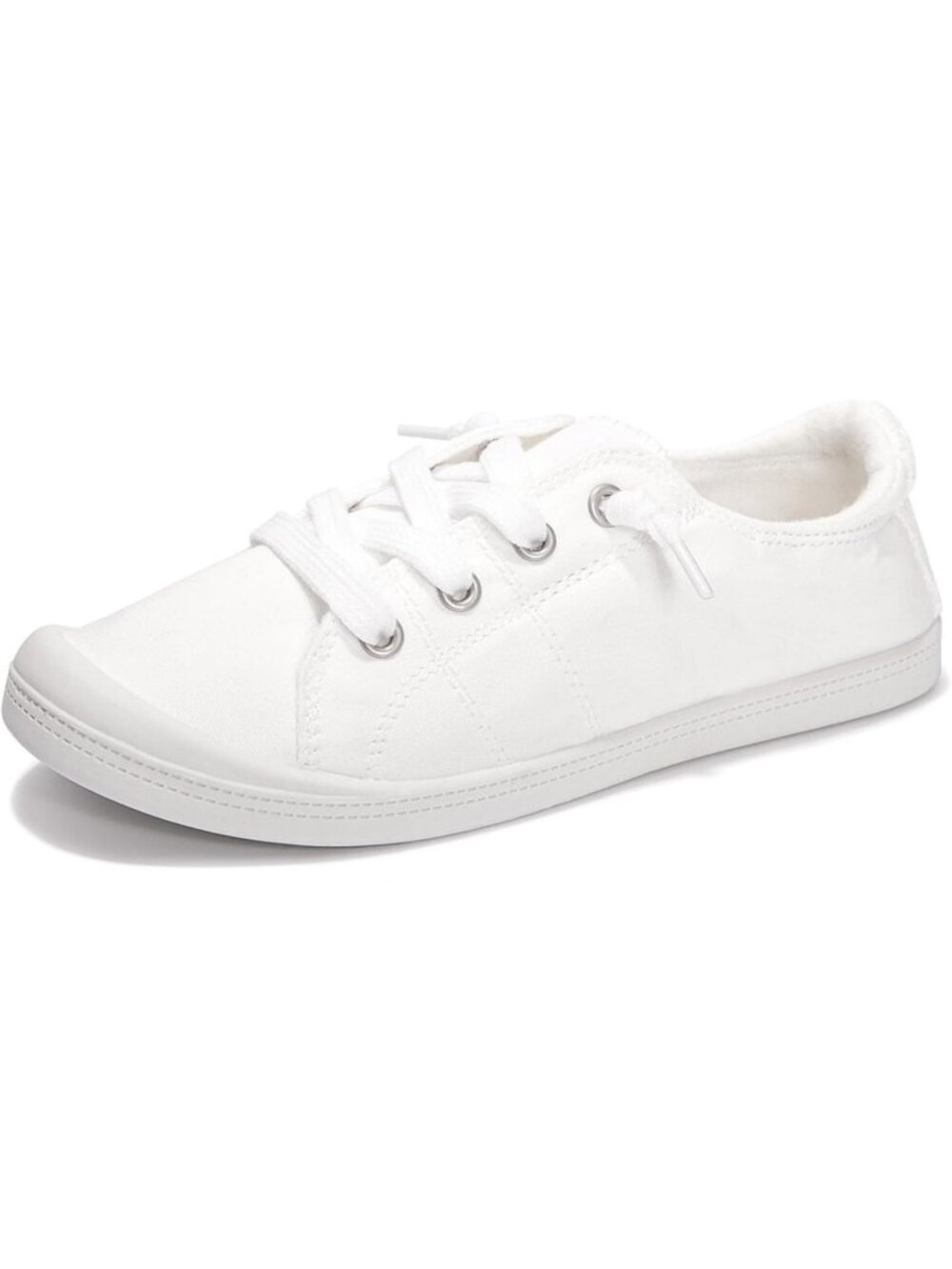 Women's White Canvas Low Top Casual Classic Non Slip Rubber Outsole Flat Sneaker